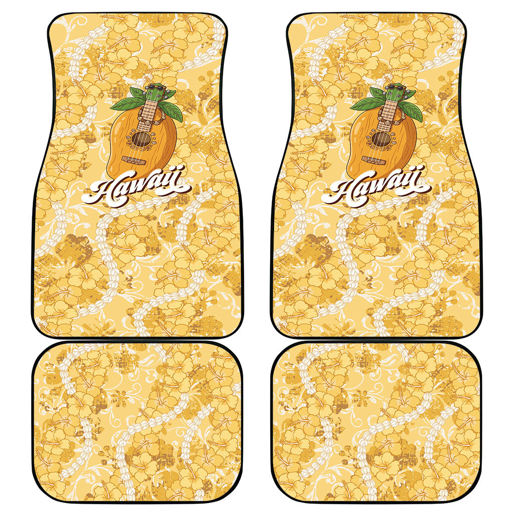 Hawaiian Mango Ukulele Car Mats Retro Yellow Hibiscus Pikake Lei LT9 - Polynesian Pride