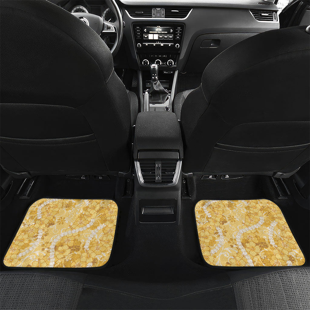 Hawaiian Mango Ukulele Car Mats Retro Yellow Hibiscus Pikake Lei LT9 Set 2pcs - Back Yellow - Polynesian Pride