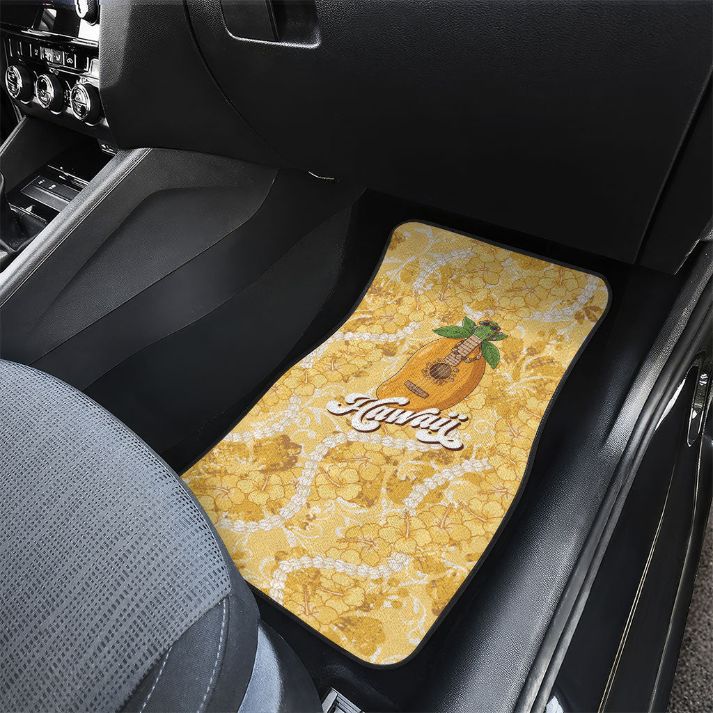 Hawaiian Mango Ukulele Car Mats Retro Yellow Hibiscus Pikake Lei LT9 - Polynesian Pride