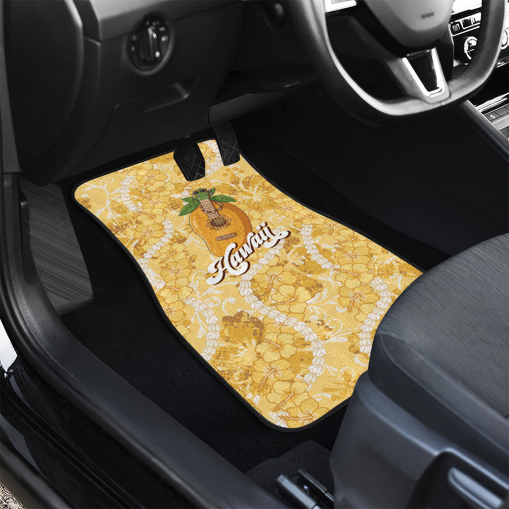 Hawaiian Mango Ukulele Car Mats Retro Yellow Hibiscus Pikake Lei LT9 - Polynesian Pride