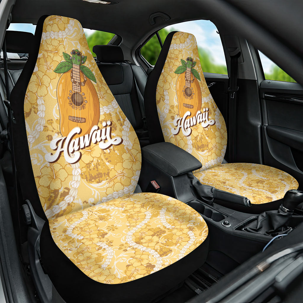 Hawaiian Mango Ukulele Car Seat Cover Retro Yellow Hibiscus Pikake Lei LT9 One Size Yellow - Polynesian Pride