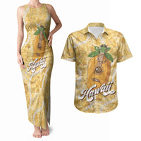 Hawaiian Mango Ukulele Couples Matching Tank Maxi Dress and Hawaiian Shirt Retro Yellow Hibiscus Pikake Lei LT9 Yellow - Polynesian Pride