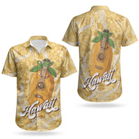 Hawaiian Mango Ukulele Couples Matching Tank Maxi Dress and Hawaiian Shirt Retro Yellow Hibiscus Pikake Lei LT9 - Polynesian Pride