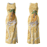 Hawaiian Mango Ukulele Couples Matching Tank Maxi Dress and Hawaiian Shirt Retro Yellow Hibiscus Pikake Lei LT9 - Polynesian Pride
