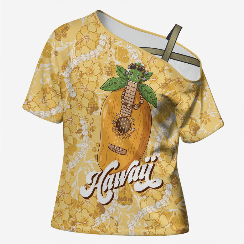 Hawaiian Mango Ukulele Cross Shoulder Shirt Retro Yellow Hibiscus Pikake Lei LT9 Female Yellow - Polynesian Pride
