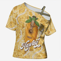 Hawaiian Mango Ukulele Cross Shoulder Shirt Retro Yellow Hibiscus Pikake Lei LT9 Female Yellow - Polynesian Pride