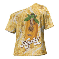 Hawaiian Mango Ukulele Cross Shoulder Shirt Retro Yellow Hibiscus Pikake Lei LT9 - Polynesian Pride