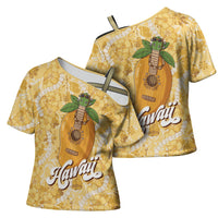 Hawaiian Mango Ukulele Cross Shoulder Shirt Retro Yellow Hibiscus Pikake Lei LT9 - Polynesian Pride