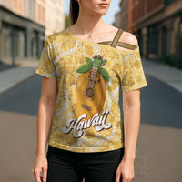 Hawaiian Mango Ukulele Cross Shoulder Shirt Retro Yellow Hibiscus Pikake Lei LT9 - Polynesian Pride