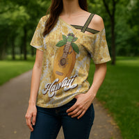 Hawaiian Mango Ukulele Cross Shoulder Shirt Retro Yellow Hibiscus Pikake Lei LT9 - Polynesian Pride
