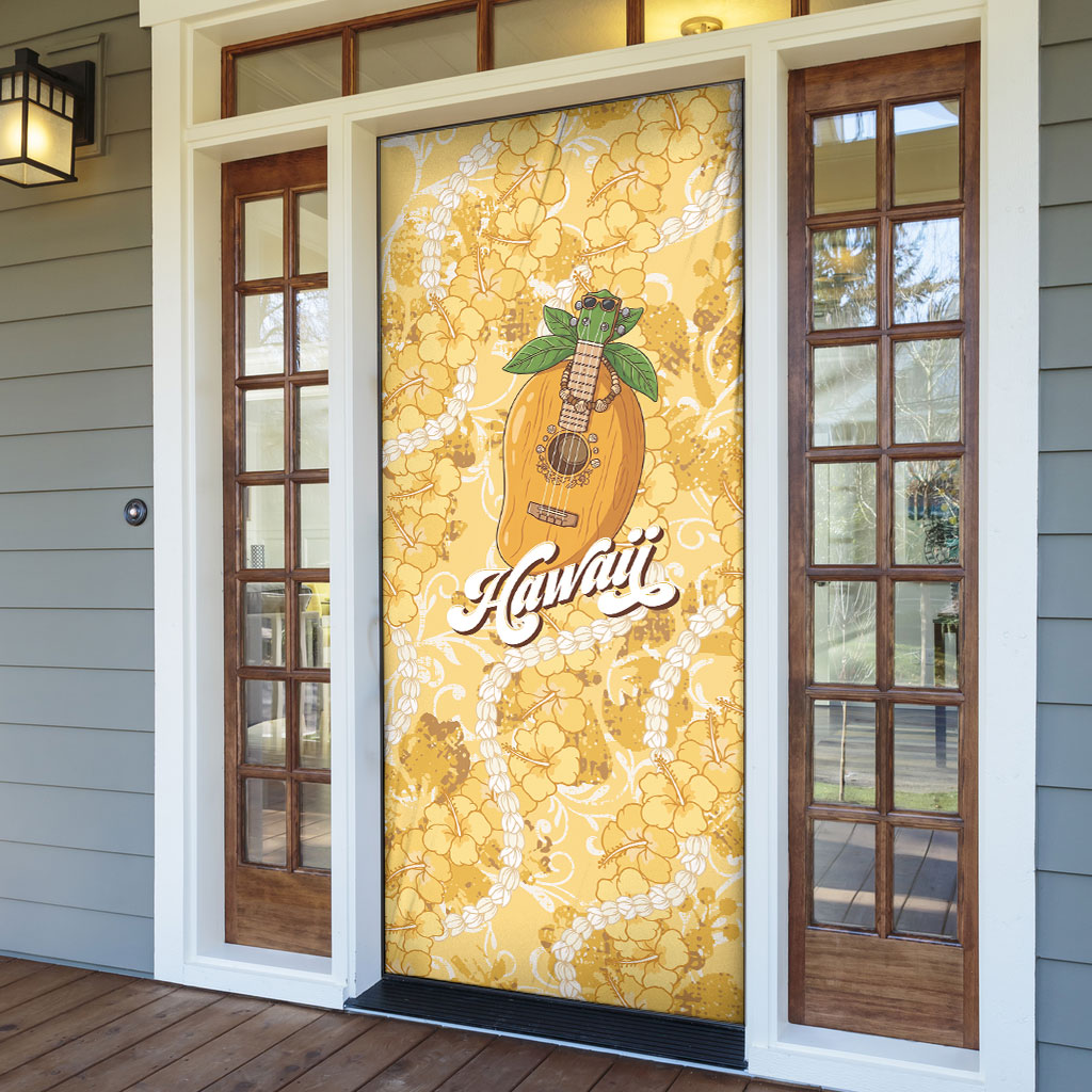 Hawaiian Mango Ukulele Door Cover Retro Yellow Hibiscus Pikake Lei LT9 - Polynesian Pride