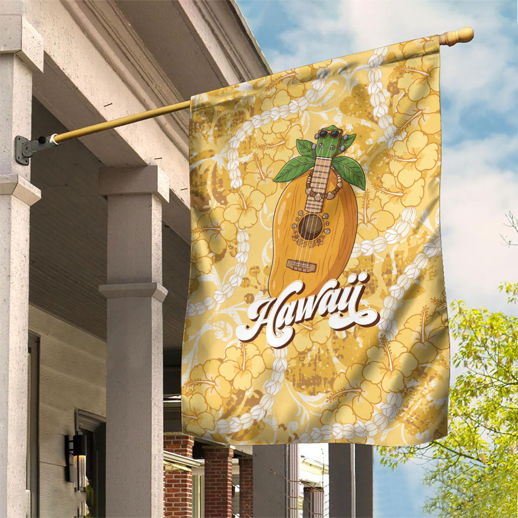 Hawaiian Mango Ukulele Garden Flag Retro Yellow Hibiscus Pikake Lei LT9 House Flag Yellow - Polynesian Pride