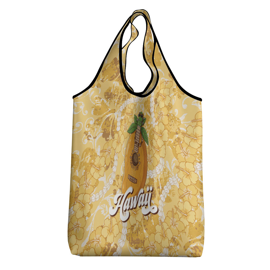 Hawaiian Mango Ukulele Grocery Bag Retro Yellow Hibiscus Pikake Lei LT9 - Polynesian Pride
