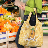 Hawaiian Mango Ukulele Grocery Bag Retro Yellow Hibiscus Pikake Lei LT9 - Polynesian Pride