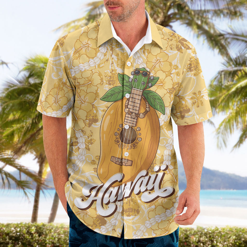 Hawaiian Mango Ukulele Hawaiian Shirt Retro Yellow Hibiscus Pikake Lei LT9 - Polynesian Pride