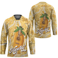 Hawaiian Mango Ukulele Hockey Jersey Retro Yellow Hibiscus Pikake Lei LT9 - Polynesian Pride