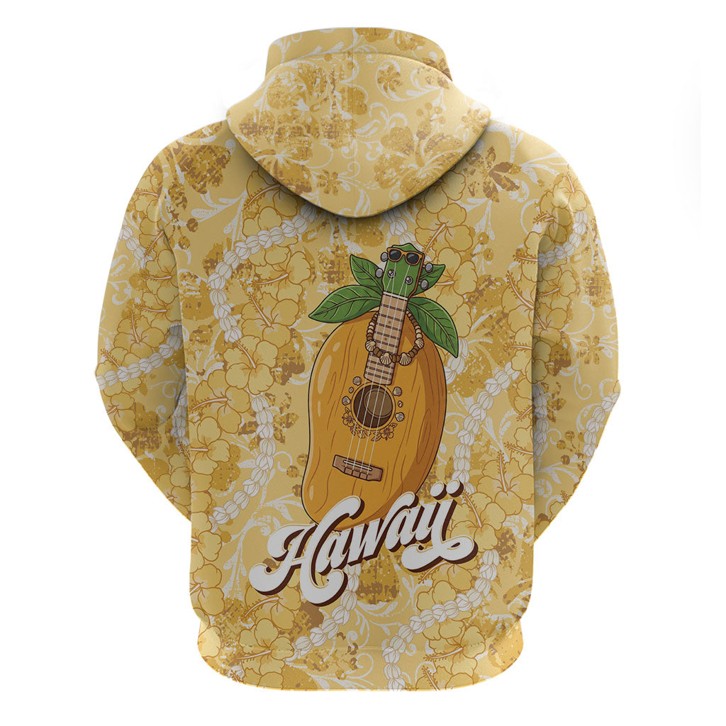Hawaiian Mango Ukulele Hoodie Retro Yellow Hibiscus Pikake Lei LT9 - Polynesian Pride