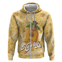 Hawaiian Mango Ukulele Hoodie Retro Yellow Hibiscus Pikake Lei LT9 Zip Hoodie Yellow - Polynesian Pride