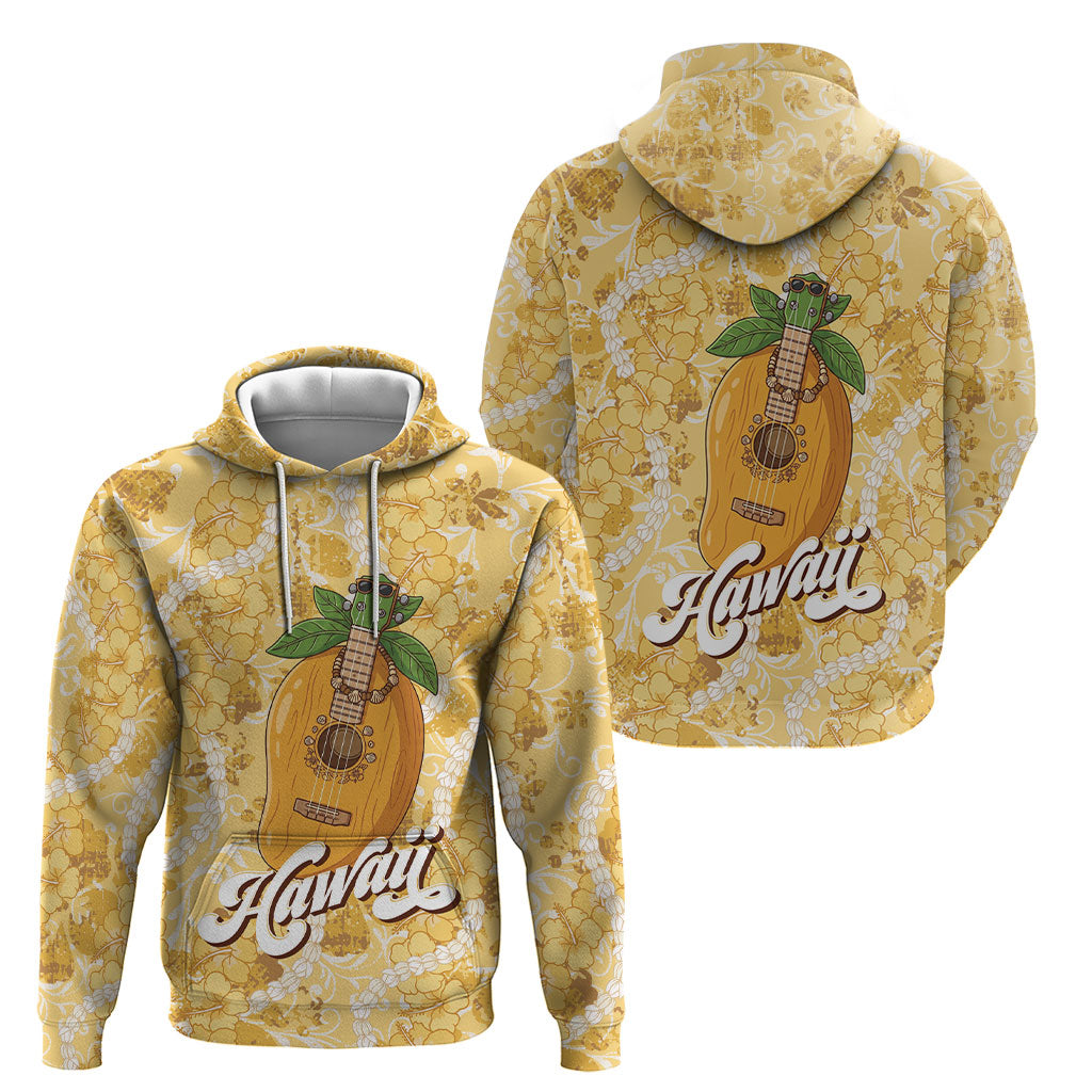 Hawaiian Mango Ukulele Hoodie Retro Yellow Hibiscus Pikake Lei LT9 - Polynesian Pride