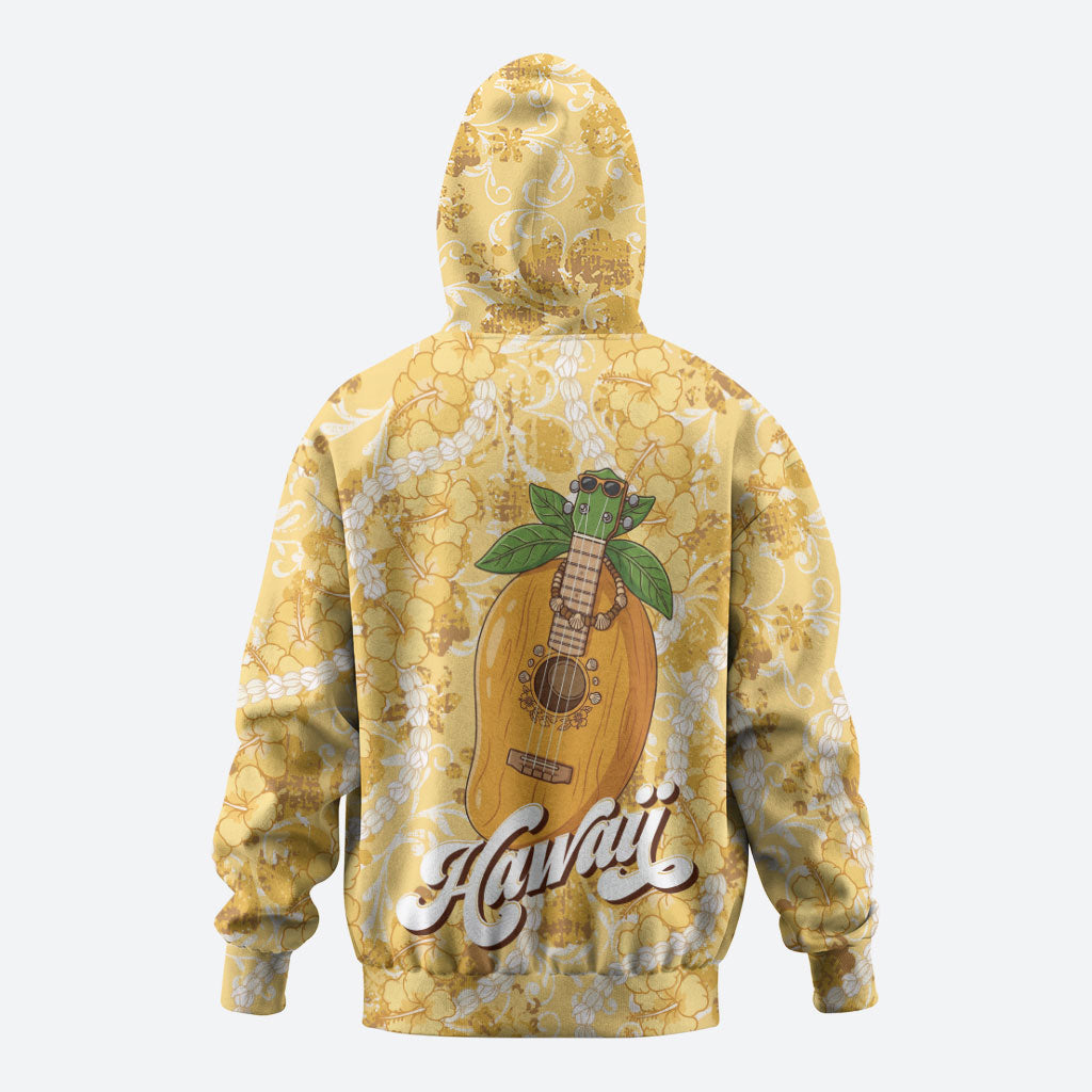 Hawaiian Mango Ukulele Hoodie Retro Yellow Hibiscus Pikake Lei LT9 - Polynesian Pride