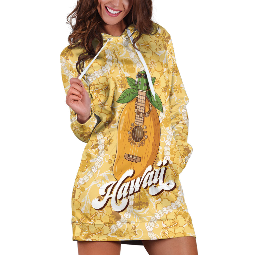 Hawaiian Mango Ukulele Hoodie Dress Retro Yellow Hibiscus Pikake Lei LT9 Yellow - Polynesian Pride