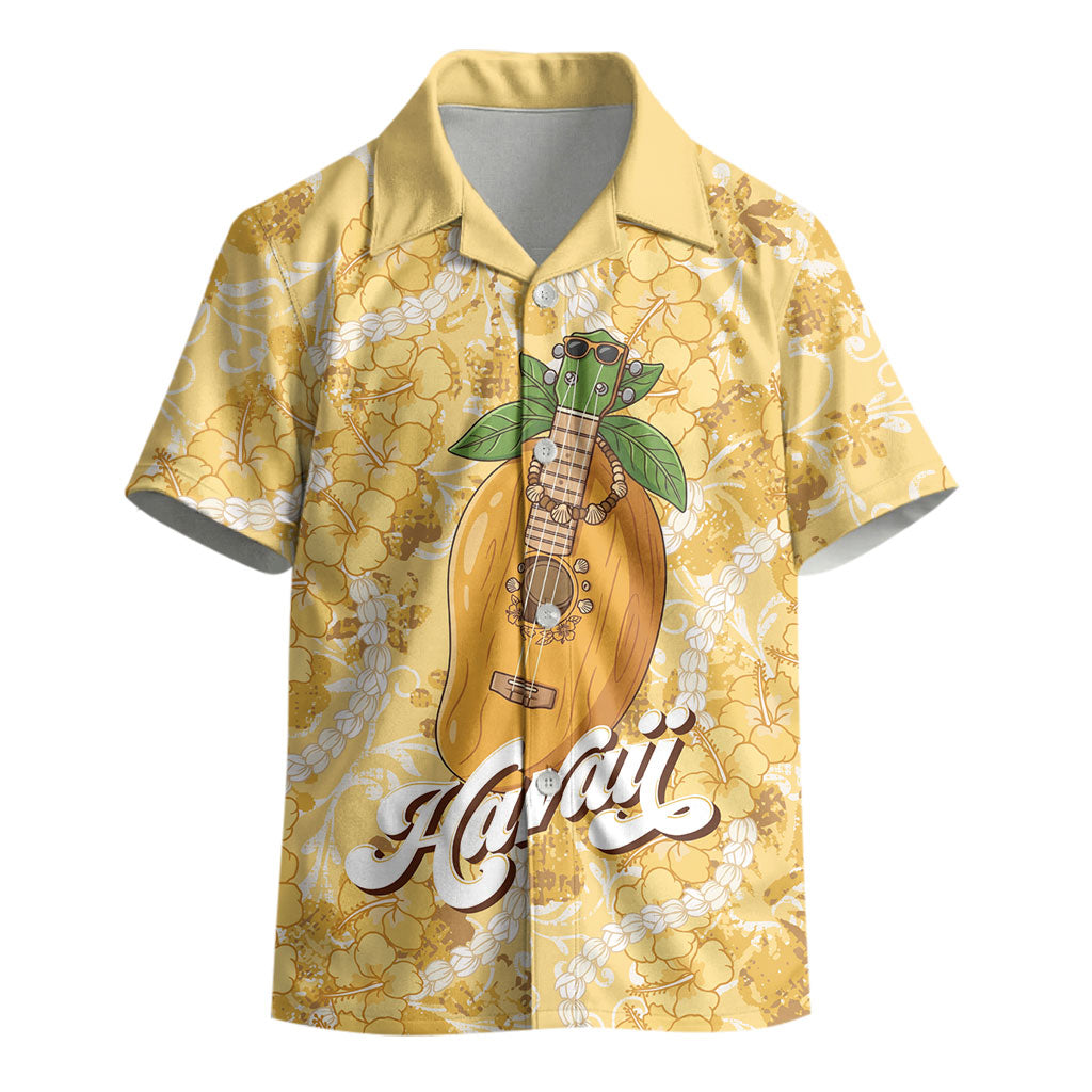 Hawaiian Mango Ukulele Kid Hawaiian Shirt Retro Yellow Hibiscus Pikake Lei LT9 - Polynesian Pride