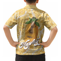 Hawaiian Mango Ukulele Kid Hawaiian Shirt Retro Yellow Hibiscus Pikake Lei LT9 - Polynesian Pride