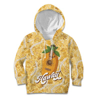 Hawaiian Mango Ukulele Kid Hoodie Retro Yellow Hibiscus Pikake Lei LT9 Hoodie Yellow - Polynesian Pride