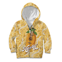 Hawaiian Mango Ukulele Kid Hoodie Retro Yellow Hibiscus Pikake Lei LT9 Zip Hoodie Yellow - Polynesian Pride