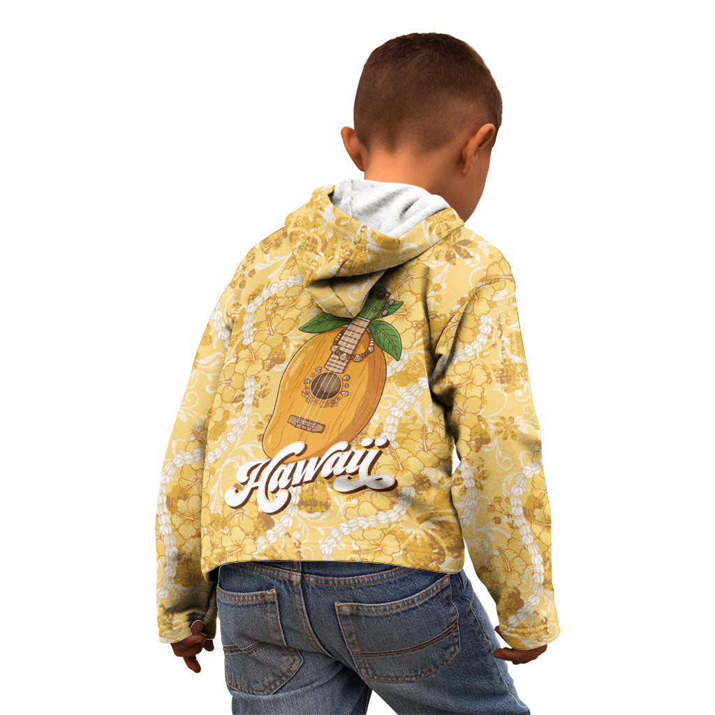 Hawaiian Mango Ukulele Kid Hoodie Retro Yellow Hibiscus Pikake Lei LT9 - Polynesian Pride