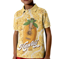 Hawaiian Mango Ukulele Kid Polo Shirt Retro Yellow Hibiscus Pikake Lei LT9 Kid Yellow - Polynesian Pride