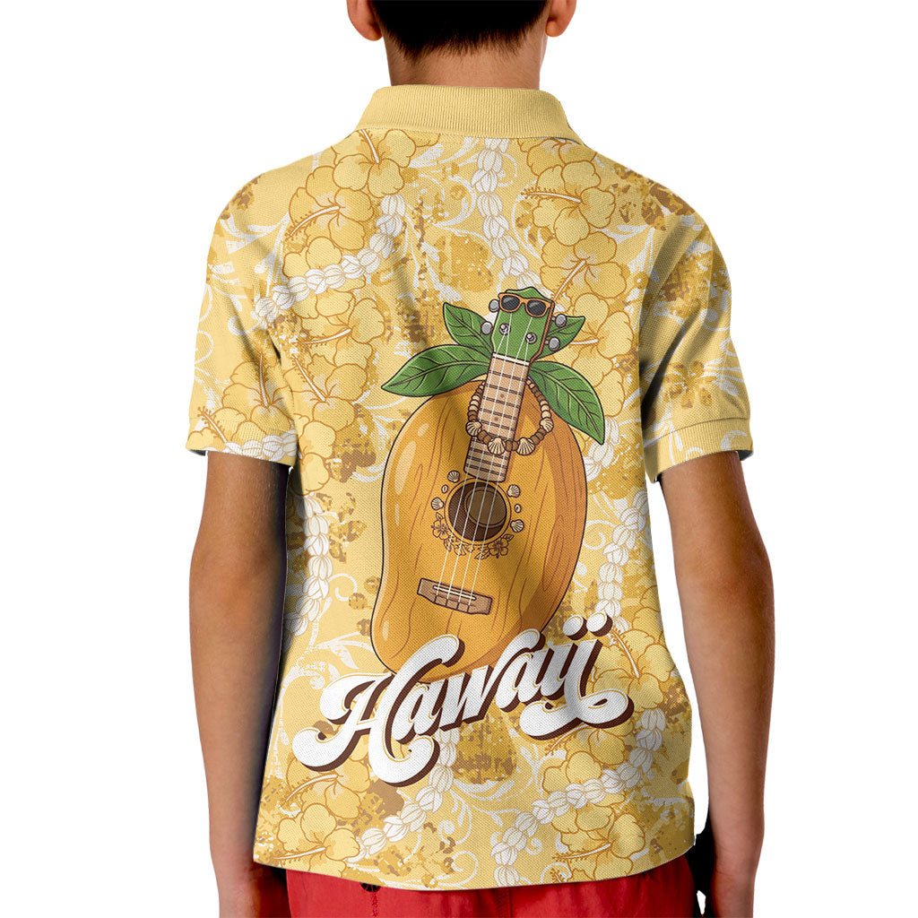 Hawaiian Mango Ukulele Kid Polo Shirt Retro Yellow Hibiscus Pikake Lei LT9 - Polynesian Pride