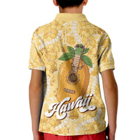 Hawaiian Mango Ukulele Kid Polo Shirt Retro Yellow Hibiscus Pikake Lei LT9 - Polynesian Pride