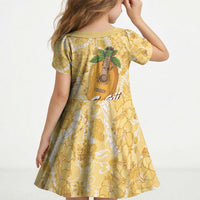 Hawaiian Mango Ukulele Kid Short Sleeve Dress Retro Yellow Hibiscus Pikake Lei LT9 - Polynesian Pride