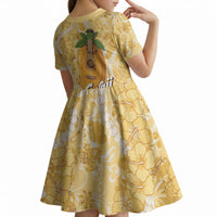 Hawaiian Mango Ukulele Kid Short Sleeve Dress Retro Yellow Hibiscus Pikake Lei LT9 - Polynesian Pride