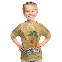 Hawaiian Mango Ukulele Kid T Shirt Retro Yellow Hibiscus Pikake Lei LT9 Yellow - Polynesian Pride