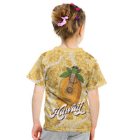 Hawaiian Mango Ukulele Kid T Shirt Retro Yellow Hibiscus Pikake Lei LT9 - Polynesian Pride