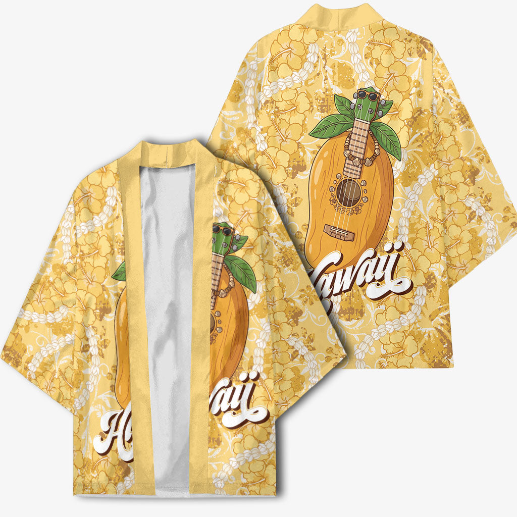 Hawaiian Mango Ukulele Kimono Retro Yellow Hibiscus Pikake Lei LT9 - Polynesian Pride