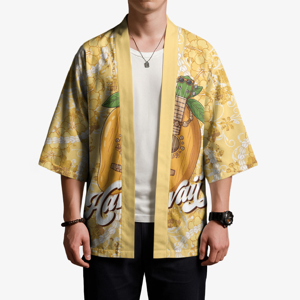 Hawaiian Mango Ukulele Kimono Retro Yellow Hibiscus Pikake Lei LT9 - Polynesian Pride