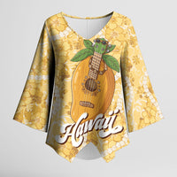 Hawaiian Mango Ukulele Kimono Sleeve Blouse Retro Yellow Hibiscus Pikake Lei LT9 Female Yellow - Polynesian Pride