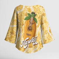 Hawaiian Mango Ukulele Kimono Sleeve Blouse Retro Yellow Hibiscus Pikake Lei LT9 - Polynesian Pride