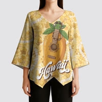 Hawaiian Mango Ukulele Kimono Sleeve Blouse Retro Yellow Hibiscus Pikake Lei LT9 - Polynesian Pride