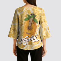 Hawaiian Mango Ukulele Kimono Sleeve Blouse Retro Yellow Hibiscus Pikake Lei LT9 - Polynesian Pride