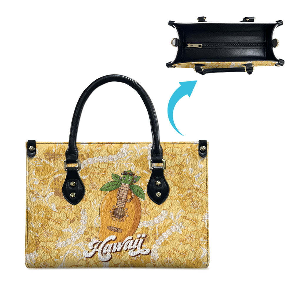 Hawaiian Mango Ukulele Leather Bag Retro Yellow Hibiscus Pikake Lei LT9 - Polynesian Pride