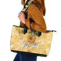 Hawaiian Mango Ukulele Leather Tote Bag Retro Yellow Hibiscus Pikake Lei LT9 Yellow - Polynesian Pride