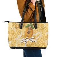 Hawaiian Mango Ukulele Leather Tote Bag Retro Yellow Hibiscus Pikake Lei LT9 - Polynesian Pride