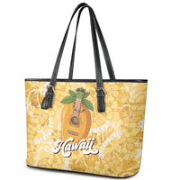 Hawaiian Mango Ukulele Leather Tote Bag Retro Yellow Hibiscus Pikake Lei LT9 - Polynesian Pride