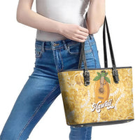 Hawaiian Mango Ukulele Leather Tote Bag Retro Yellow Hibiscus Pikake Lei LT9 - Polynesian Pride
