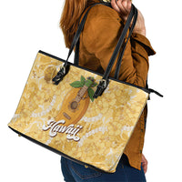 Hawaiian Mango Ukulele Leather Tote Bag Retro Yellow Hibiscus Pikake Lei LT9 - Polynesian Pride