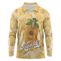 Hawaiian Mango Ukulele Long Sleeve Polo Shirt Retro Yellow Hibiscus Pikake Lei LT9 Yellow - Polynesian Pride